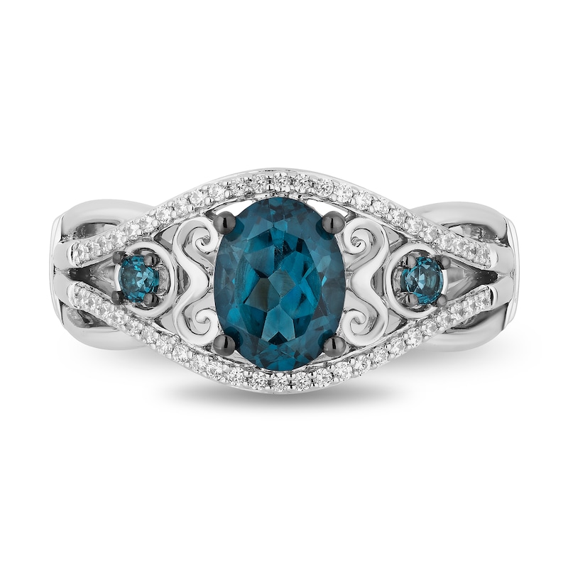 Main Image 4 of Enchanted Disney Cinderella Oval London Blue Topaz and 0.145 CT. T.W. Diamond Twist Shank Ring in Sterling Silver