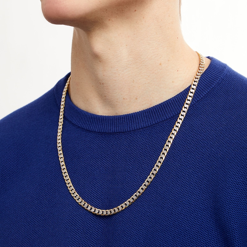 Main Image 2 of 5.5mm Diamond-Cut Reversible Curb Chain Necklace in Hollow 10K Two-Tone Gold - 22"