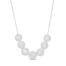 1.95 CT. T.W. Multi-Diamond Frame Seven Circle Graduated Necklace in 10K White Gold