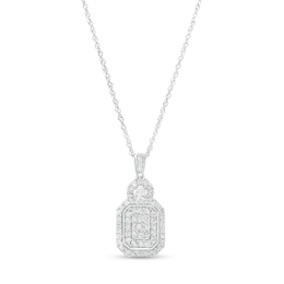 0.95 CT. T.W. Emerald-Shaped Multi-Diamond Double Frame Pendant in 10K White Gold