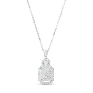 0.95 CT. T.W. Emerald-Shaped Multi-Diamond Double Frame Pendant in 10K White Gold