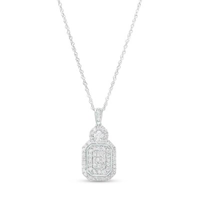 0.95 CT. T.W. Emerald-Shaped Multi-Diamond Double Frame Pendant in 10K White Gold