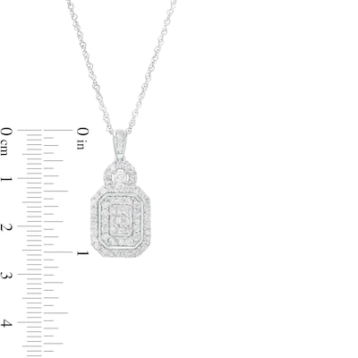 0.95 CT. T.W. Emerald-Shaped Multi-Diamond Double Frame Pendant in 10K White Gold