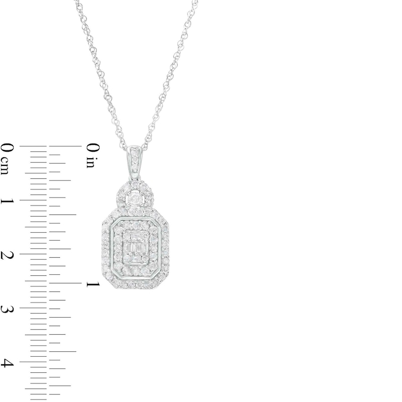 0.95 CT. T.W. Emerald-Shaped Multi-Diamond Double Frame Pendant in 10K White Gold