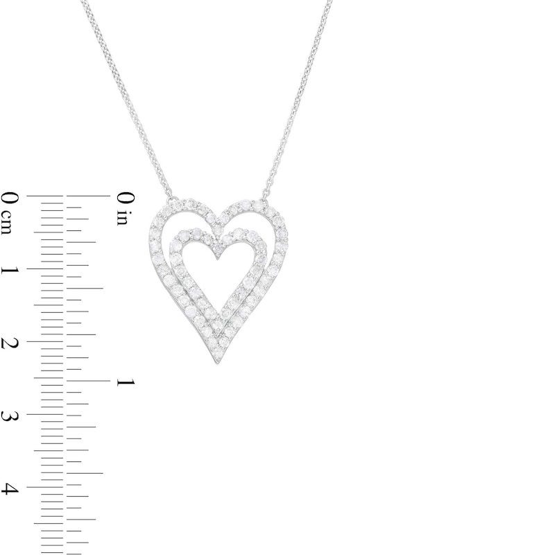 Main Image 3 of 0.95 CT. T.W. Diamond Heart-in-Heart Necklace in 10K White Gold