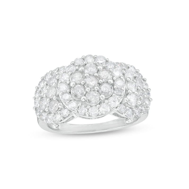 CT. T.W. Multi-Diamond Frame Triple Flower Ring in 10K White Gold|Peoples Jewellers