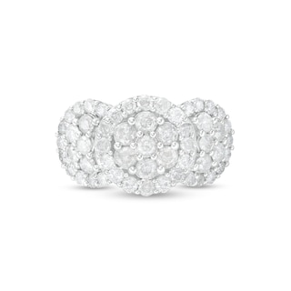CT. T.W. Multi-Diamond Frame Triple Flower Ring in 10K White Gold