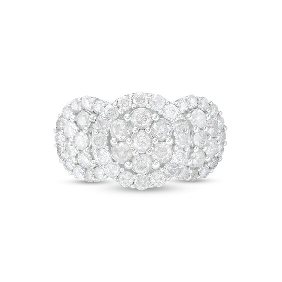 CT. T.W. Multi-Diamond Frame Triple Flower Ring in 10K White Gold