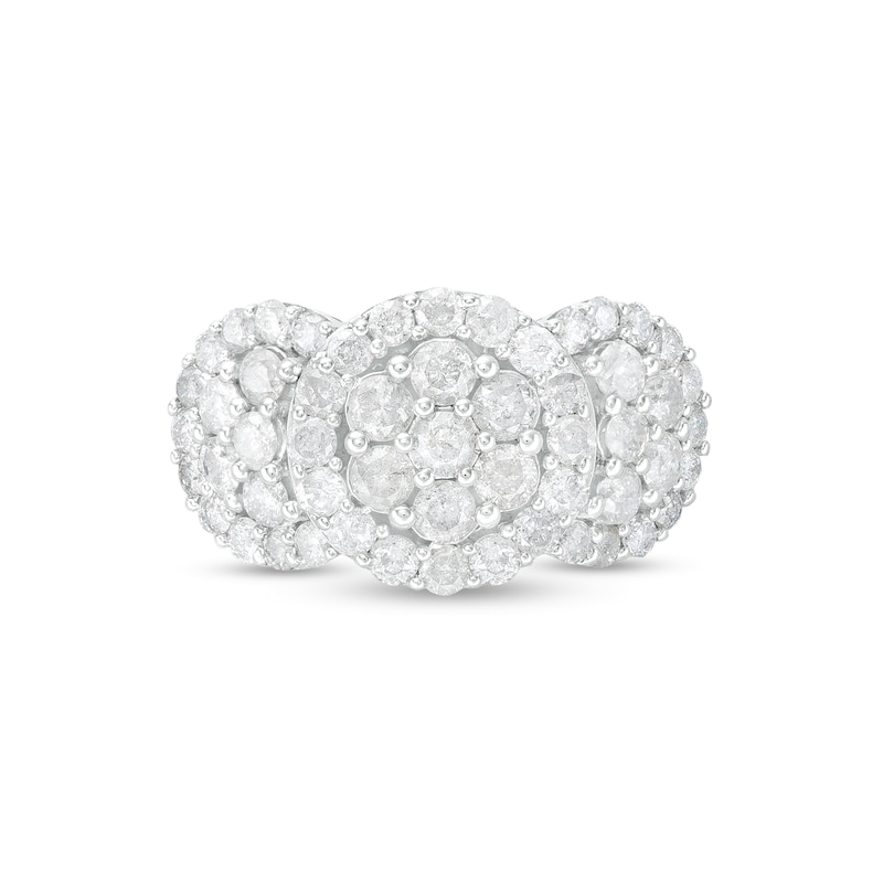 CT. T.W. Multi-Diamond Frame Triple Flower Ring in 10K White Gold