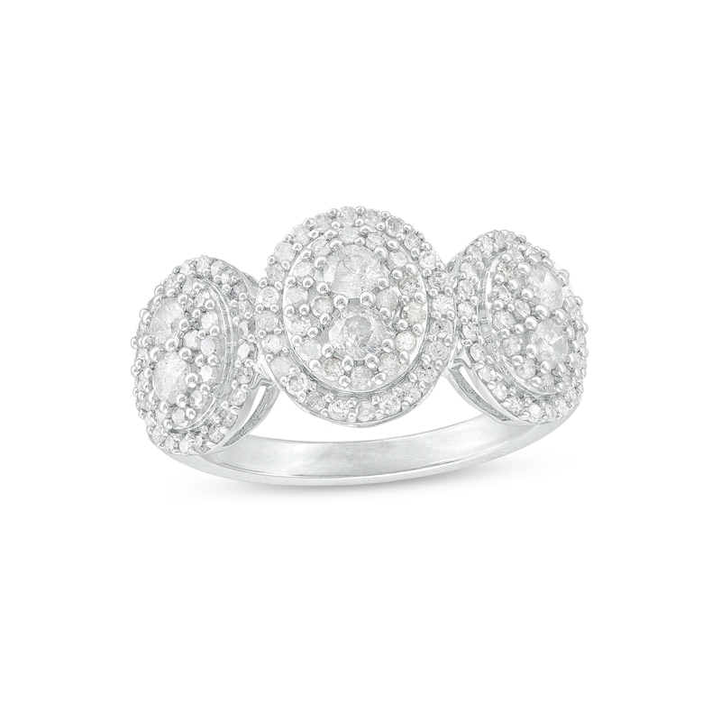 0.95 CT. T.W. Oval Multi-Diamond Triple Frame Ring in 10K White Gold