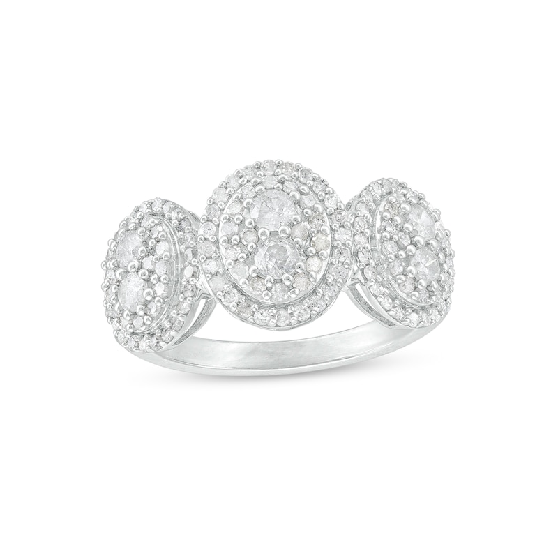 0.95 CT. T.W. Oval Multi-Diamond Triple Frame Ring in 10K White Gold|Peoples Jewellers