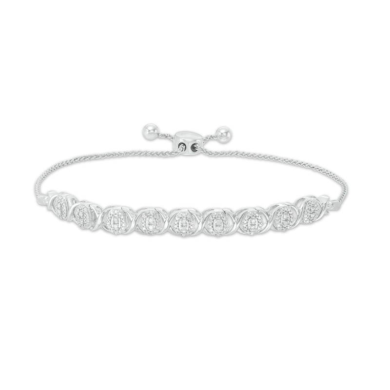 Main Image 1 of 0.45 CT. T.W. Diamond Alternating "XO" Bolo Bracelet in 10K White Gold - 9.5"