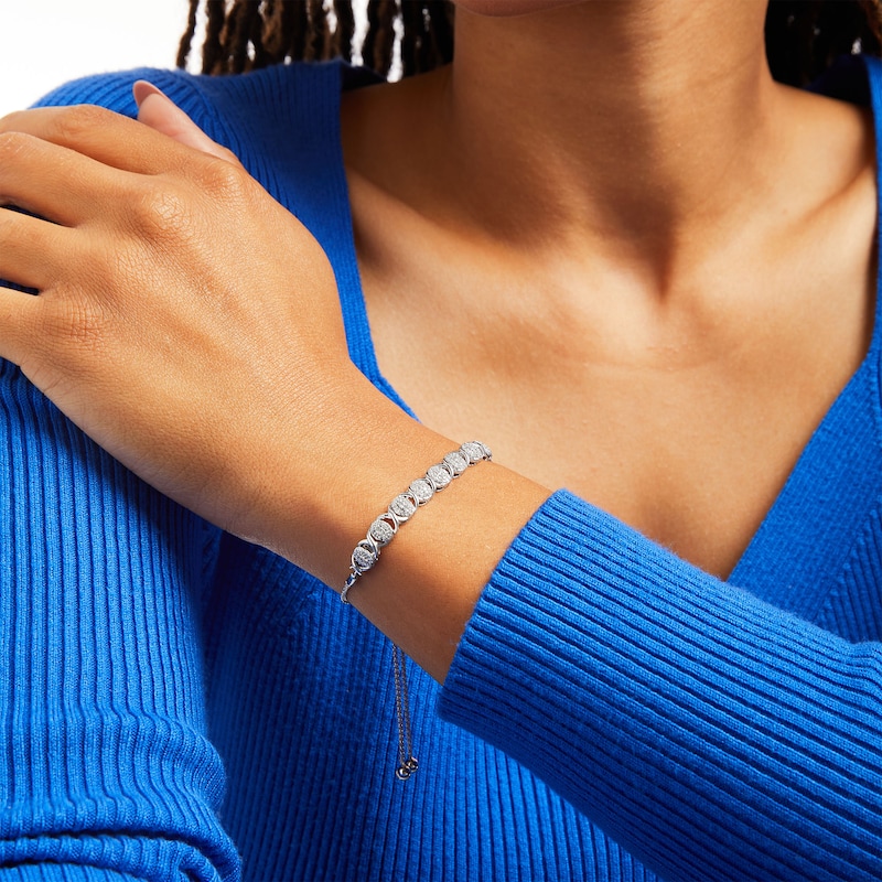 Main Image 2 of 0.45 CT. T.W. Diamond Alternating "XO" Bolo Bracelet in 10K White Gold - 9.5"