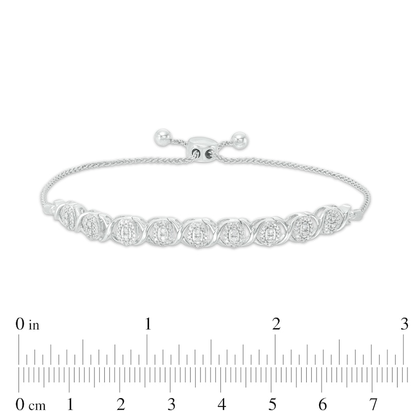 Main Image 3 of 0.45 CT. T.W. Diamond Alternating "XO" Bolo Bracelet in 10K White Gold - 9.5"