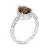 Thumbnail Image 4 of Pear-Shaped Smoky Quartz and White Lab-Created Sapphire Frame Pendant, Ring and Drop Earrings Set in Sterling Silver - Size 7