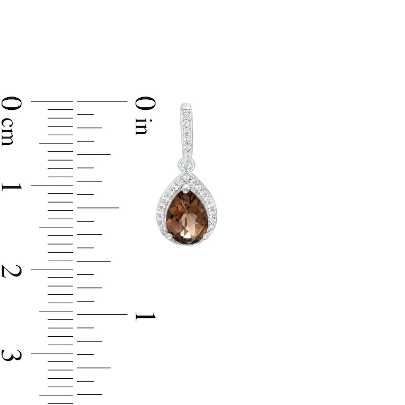 Main Image 5 of Pear-Shaped Smoky Quartz and White Lab-Created Sapphire Frame Pendant, Ring and Drop Earrings Set in Sterling Silver - Size 7
