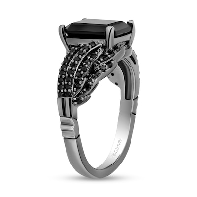 Enchanted Disney Villains Maleficent Emerald-Cut Onyx and 0.29 CT. T.W. Black Diamond Ring in Sterling Silver - Size 7