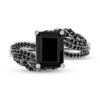 Enchanted Disney Villains Maleficent Emerald-Cut Onyx and 0.29 CT. T.W. Black Diamond Ring in Sterling Silver - Size 7
