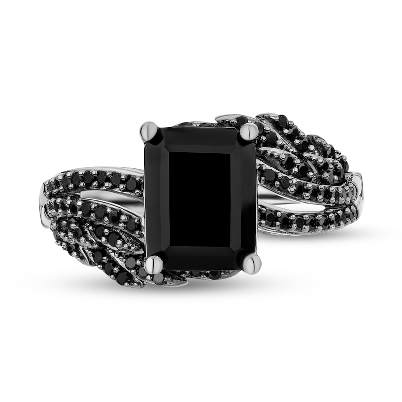 Main Image 4 of Enchanted Disney Villains Maleficent Emerald-Cut Onyx and 0.29 CT. T.W. Black Diamond Ring in Sterling Silver - Size 7
