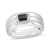 Thumbnail Image 0 of Vera Wang Love Collection Men's 0.69 CT. Emerald-Cut Black Diamond Solitaire Wedding Band in 14K White Gold