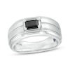 Vera Wang Love Collection Men's 0.69 CT. Emerald-Cut Black Diamond Solitaire Wedding Band in 14K White Gold