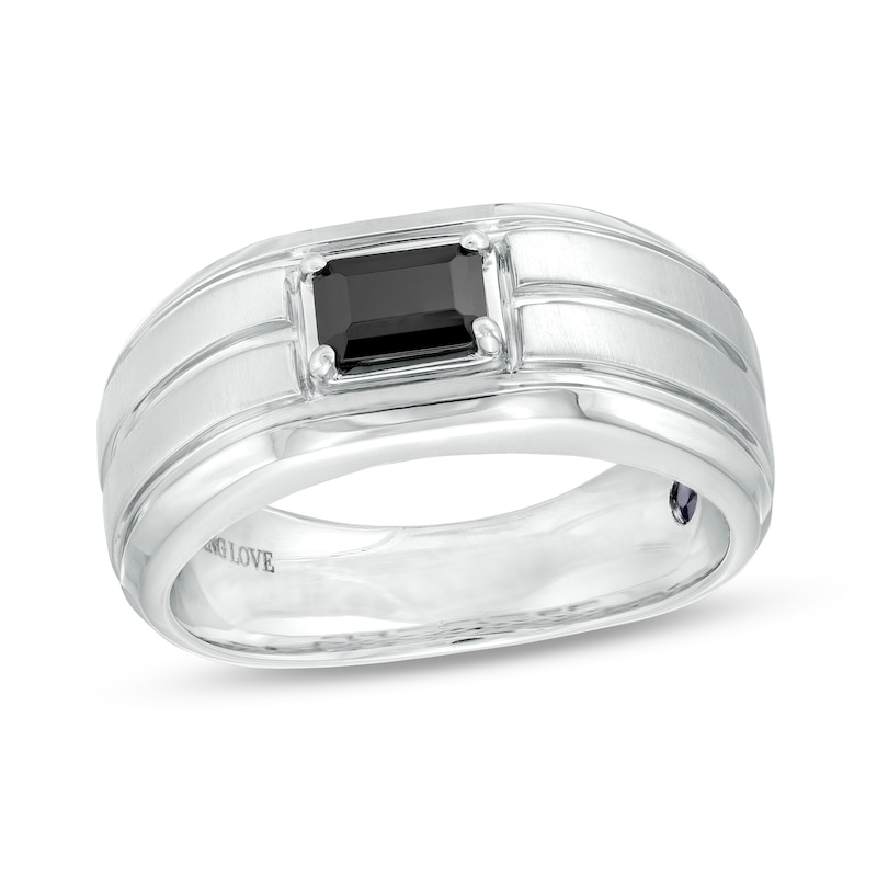 Vera Wang Love Collection Men's 0.69 CT. Emerald-Cut Black Diamond Solitaire Wedding Band in 14K White Gold|Peoples Jewellers