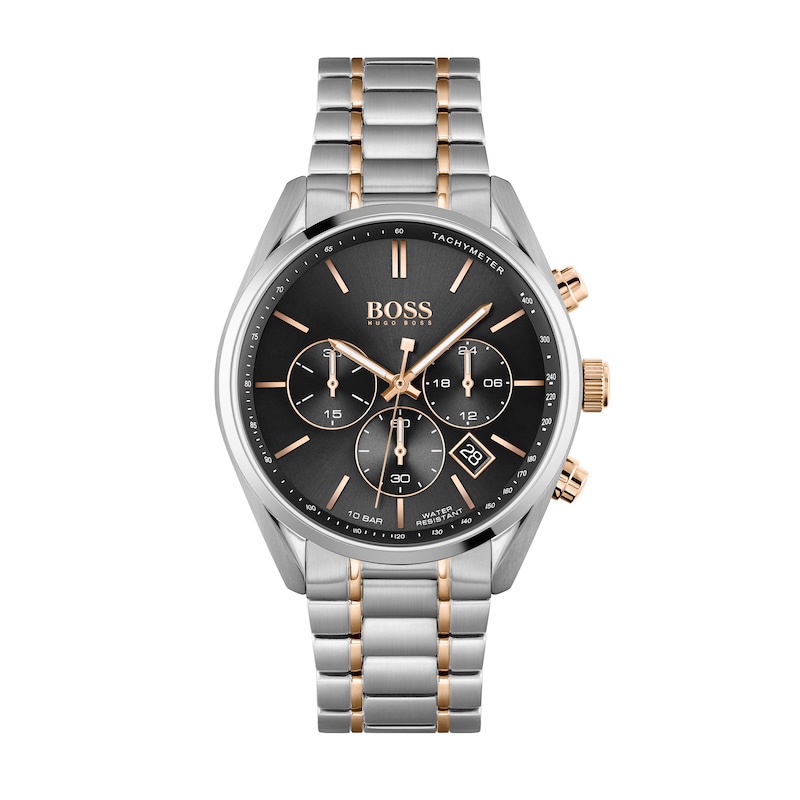 Men's Hugo Boss Champion Two-Tone Chronograph Watch with Black Dial (Model: 1513819)|Peoples Jewellers