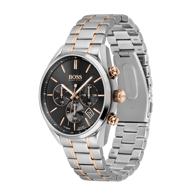 Men's Hugo Boss Champion Two-Tone Chronograph Watch with Black Dial (Model: 1513819)|Peoples Jewellers