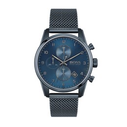 Men's Hugo Boss Skymaster Blue IP Chronograph Mesh Watch with Blue Dial (Model: 1513836)