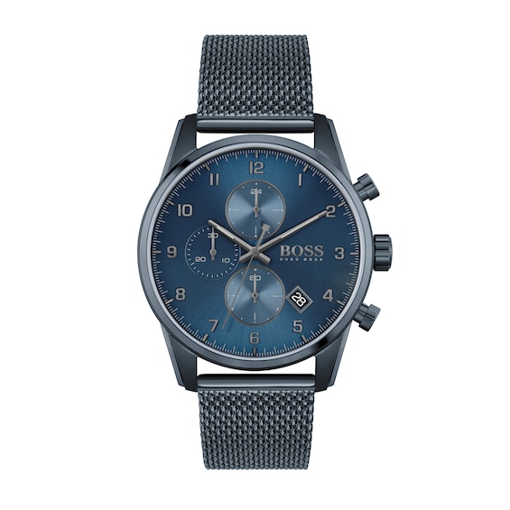 Men's Hugo Boss Skymaster Blue IP Chronograph Mesh Watch with Blue Dial (Model: 1513836)