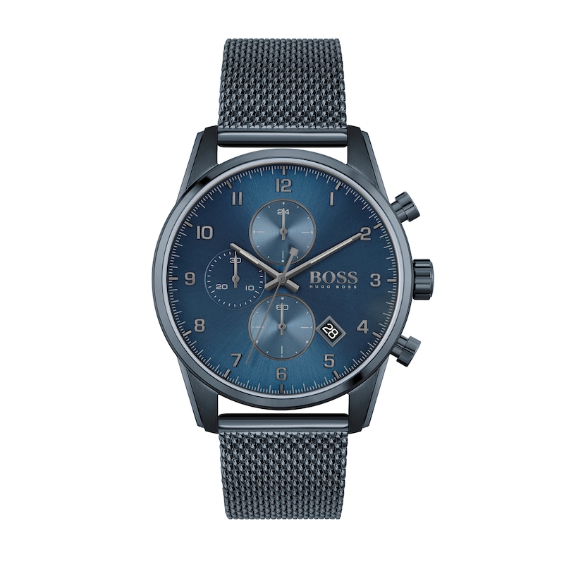Men's Hugo Boss Skymaster Blue IP Chronograph Mesh Watch with Blue Dial (Model: 1513836)