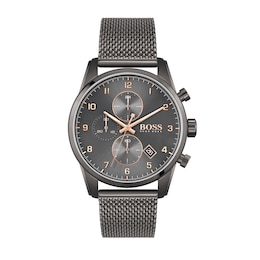 Men's Hugo Boss Skymaster Gunmetal Grey IP Chronograph Mesh Watch with Grey Dial (Model: 1513837)