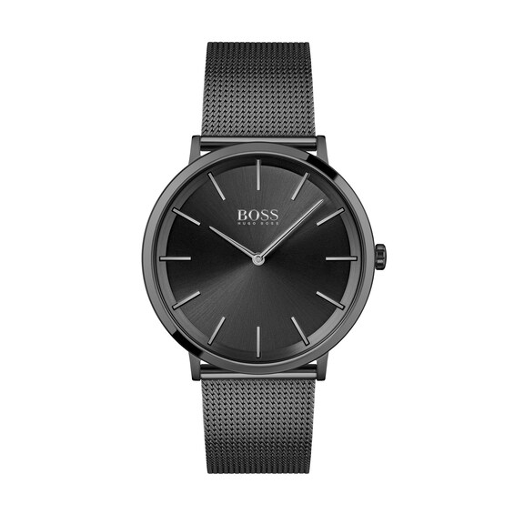 Men's Hugo Boss Skyliner Black IP Mesh Watch with Black Dial (Model: 1513826)