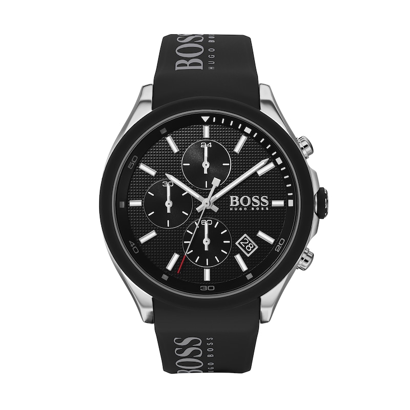 Men's Hugo Boss Velocity Black Silicone Strap Chronograph Watch with Black Dial (Model: 1513716)|Peoples Jewellers