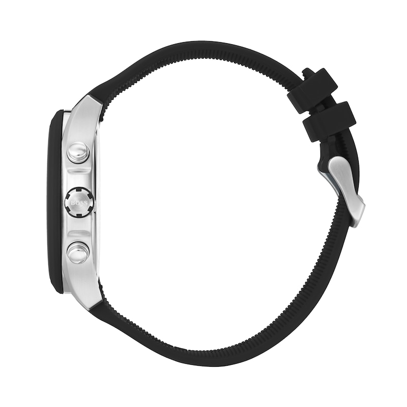 Main Image 2 of Men's Hugo Boss Velocity Black Silicone Strap Chronograph Watch with Black Dial (Model: 1513716)