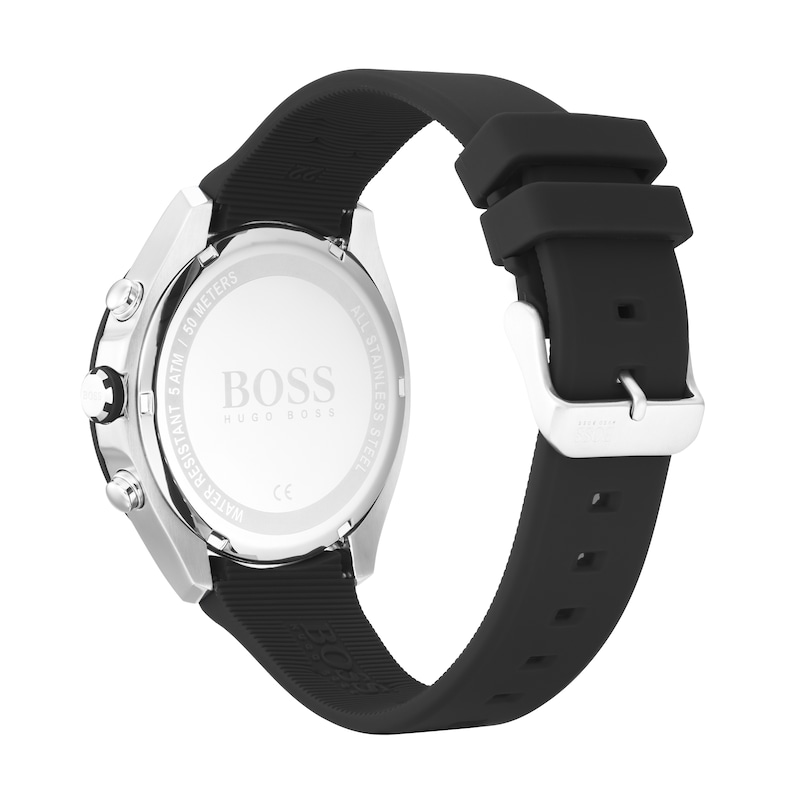 Men's Hugo Boss Velocity Black Silicone Strap Chronograph Watch with Black Dial (Model: 1513716)|Peoples Jewellers