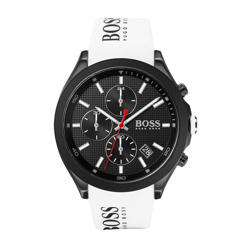 Men's Hugo Velocity Two-Tone Silicone Strap Chronograph Watch with Black Dial | Peoples