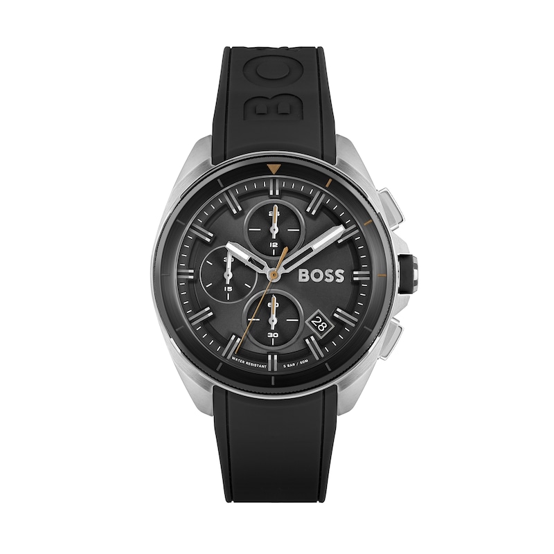 Men's Hugo Boss Volane Black Silicone Strap Chronograph Watch with Black Dial (Model: 1513953)|Peoples Jewellers