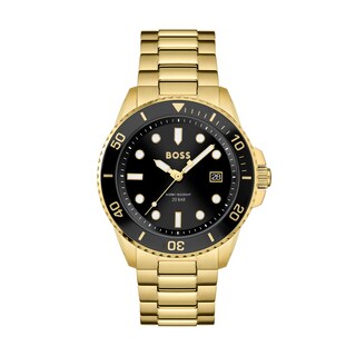 Men's Hugo Boss Ace Two-Tone IP Strap Watch with Black Dial (Model: 1513917)