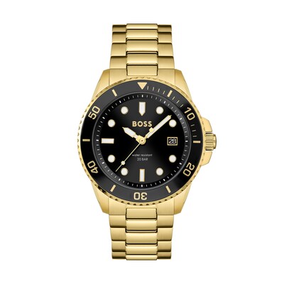 Men's Hugo Boss Ace Two-Tone IP Strap Watch with Black Dial (Model: 1513917)