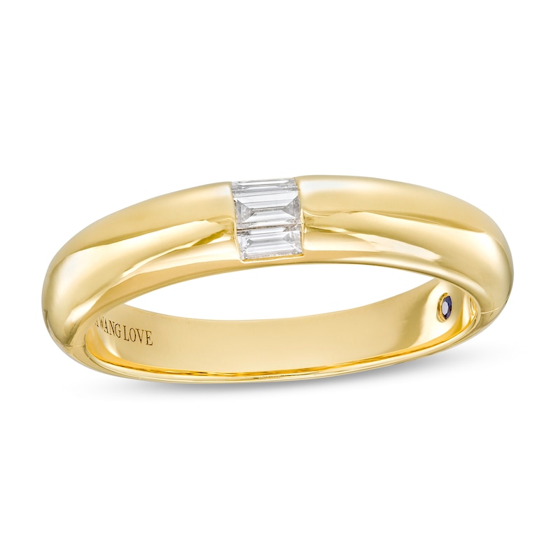 Vera Wang Love Collection Men's 0.18 CT. T.W. Baguette Diamond Three Stone Wedding Band in 14K Gold|Peoples Jewellers