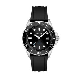 Men's Hugo Boss Ace Two-Tone Black Silicone Strap Watch with Black Dial (Model: 1513913)