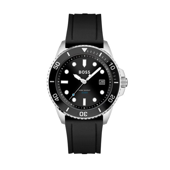 Men's Hugo Boss Ace Two-Tone Black Silicone Strap Watch with Black Dial (Model: 1513913)