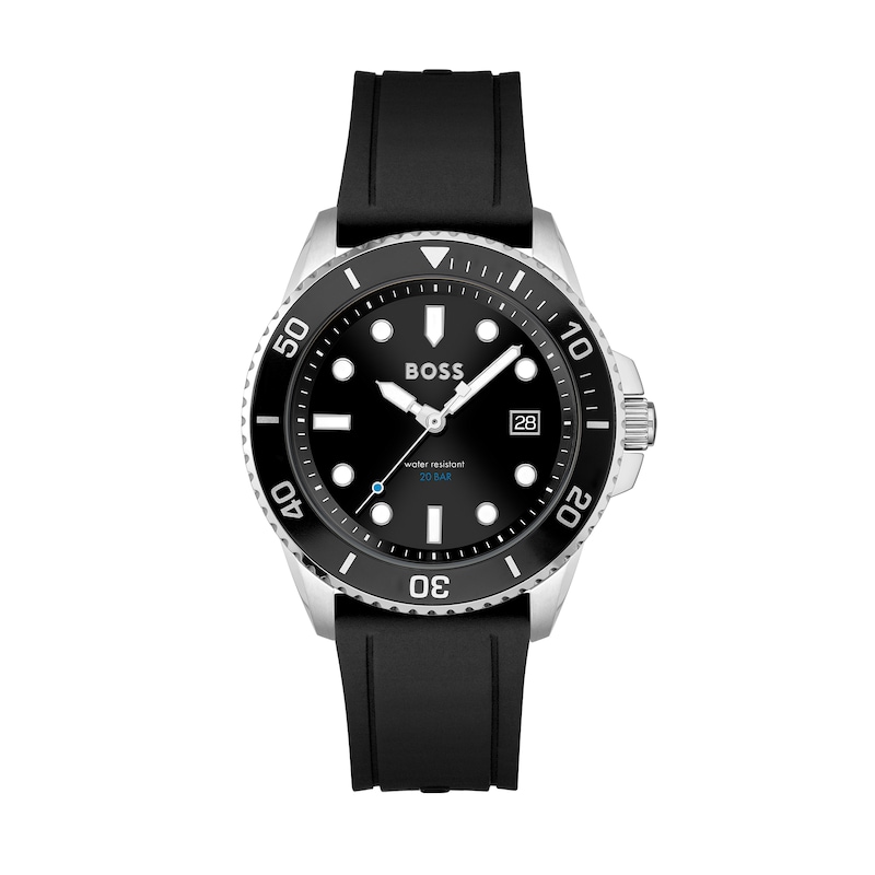 Men's Hugo Boss Ace Two-Tone Black Silicone Strap Watch with Black Dial (Model: 1513913)|Peoples Jewellers