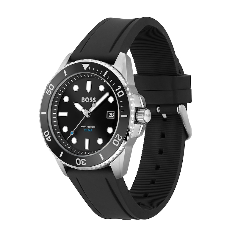 Men's Hugo Boss Ace Two-Tone Black Silicone Strap Watch with Black Dial (Model: 1513913)