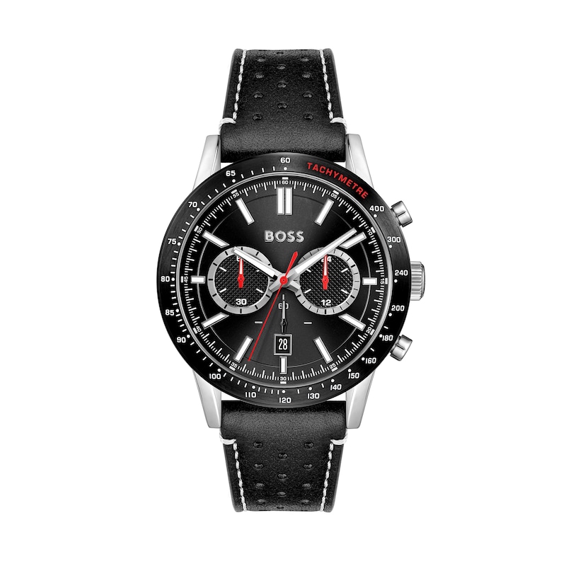 Men's Hugo Boss Allure Chronograph Black Leather Strap Watch with Black Dial (Model: 1513920)