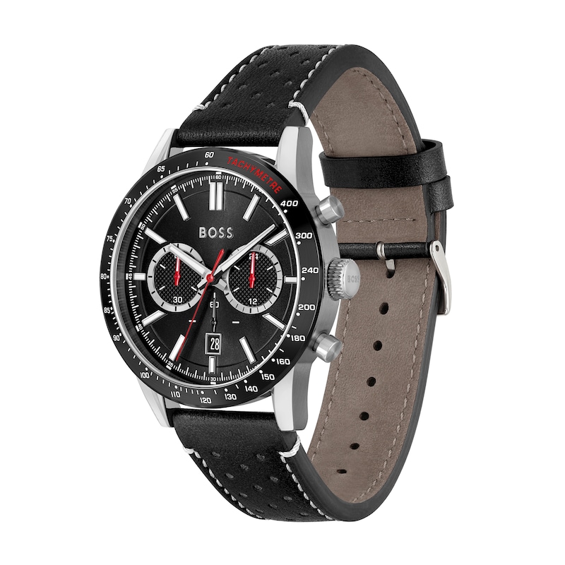Men's Hugo Boss Allure Chronograph Black Leather Strap Watch with Black Dial (Model: 1513920)