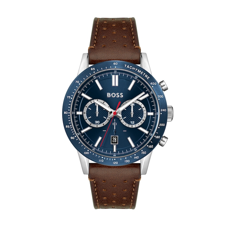 Men's Hugo Boss Allure Chronograph Brown Leather Strap Watch with Blue Dial (Model:Â 1513921)
