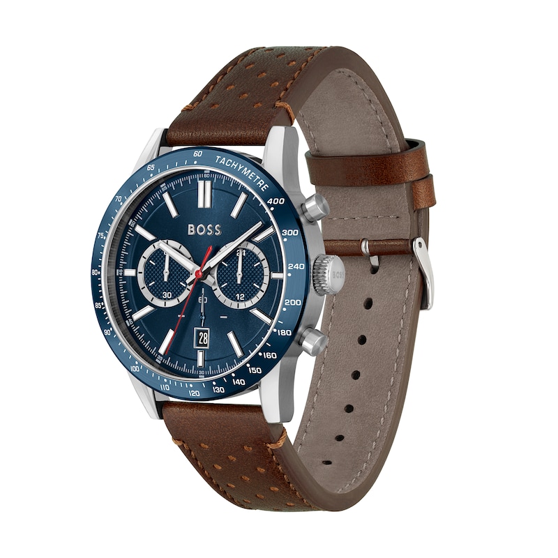 Men's Hugo Boss Allure Chronograph Brown Leather Strap Watch with Blue Dial (Model:Â 1513921)