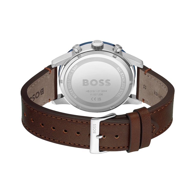 Men's Hugo Boss Allure Chronograph Brown Leather Strap Watch with Blue Dial (Model:Â 1513921)